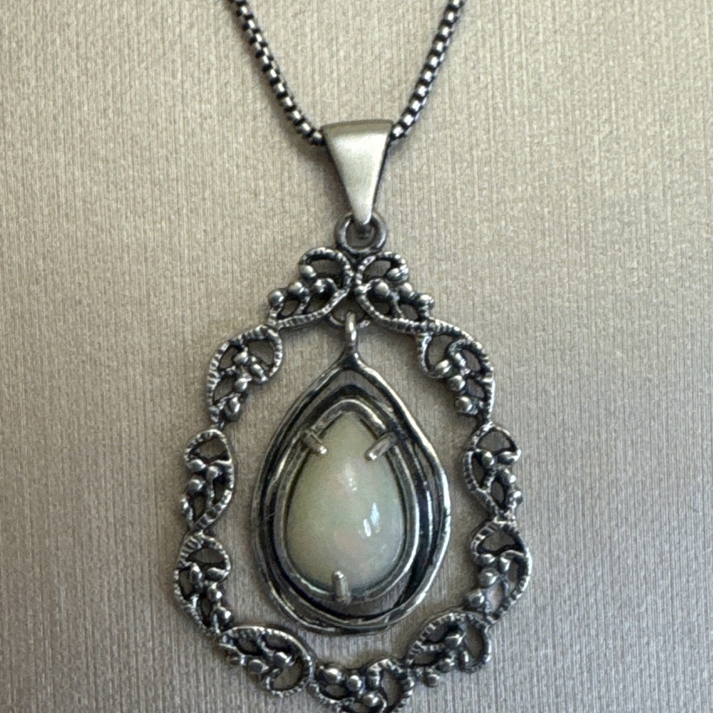 Paz Sterling Silver 925 Ethiopian Opal Pear Shape Lace Pendant Israel PZ